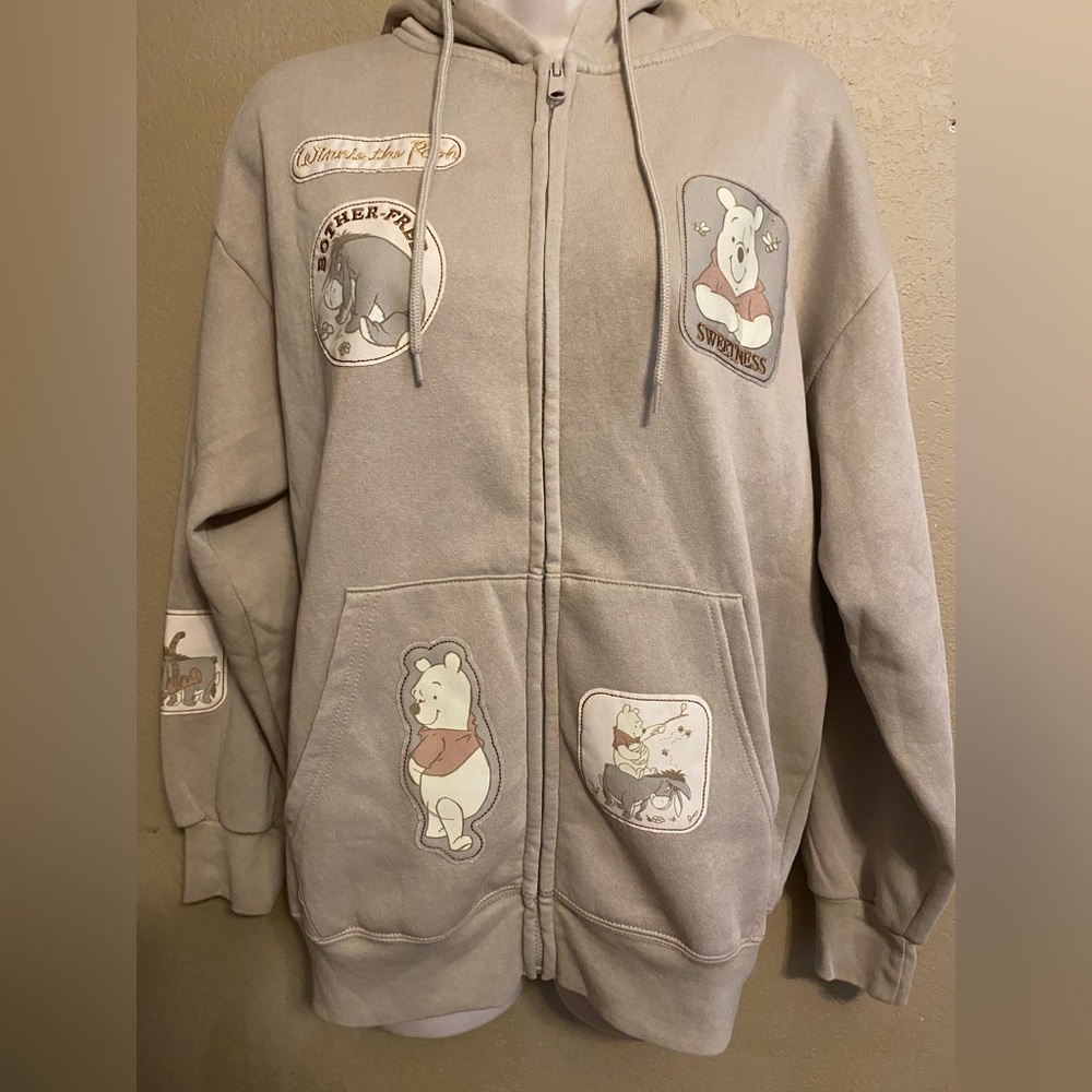 Disney Winnie the Pooh Full Zip Hoodie Women Medium Patches NWOT